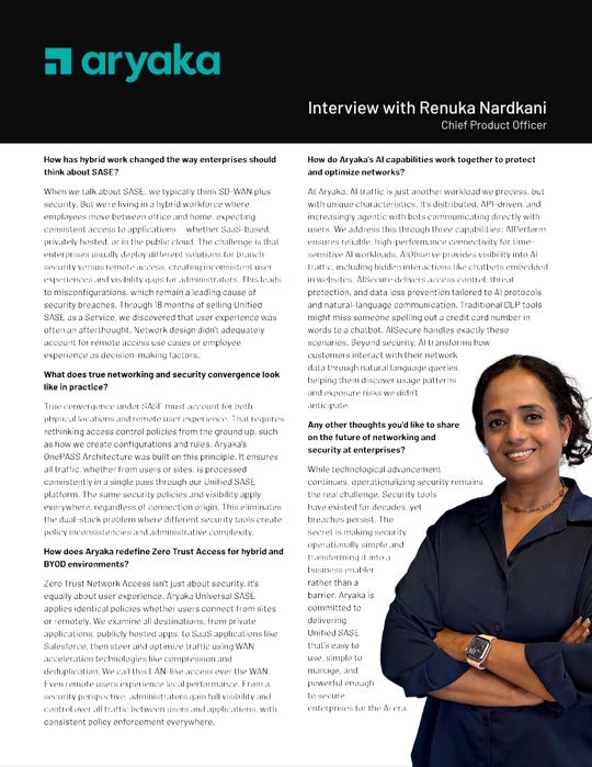 Sample Q&A interview with Renuka Nardkani, Chief Product Officer, Aryaka