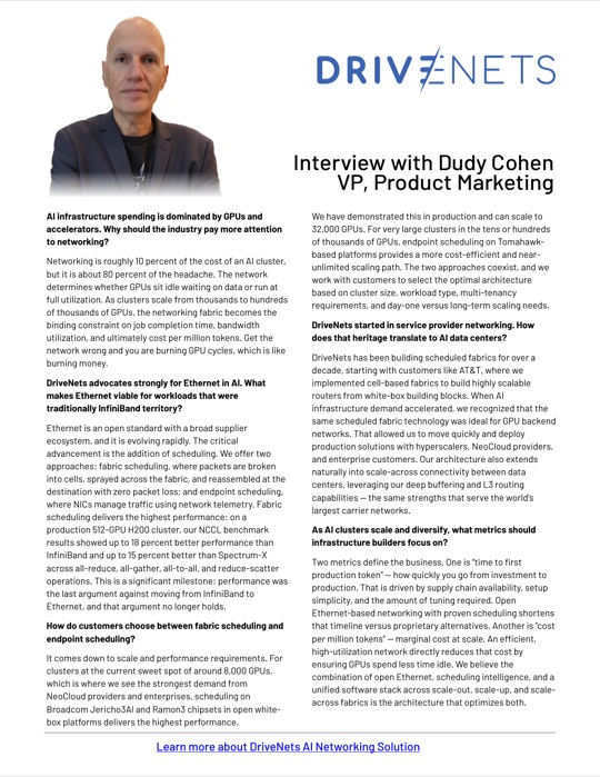 Sample Q&A interview with Dudy Cohen, VP Product Marketing, DriveNets