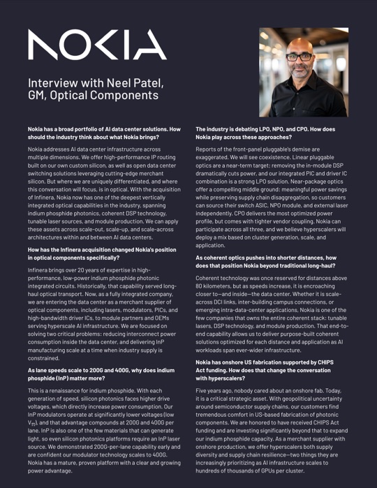 Sample Q&A interview with Neel Patel, GM Optical Components, Nokia